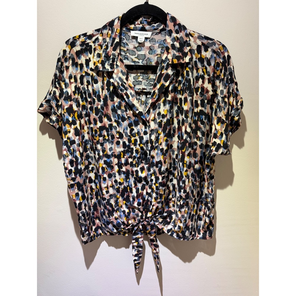 Beachlunchlounge Leopard Print Tie Front Button Down Shirt Womens Medium